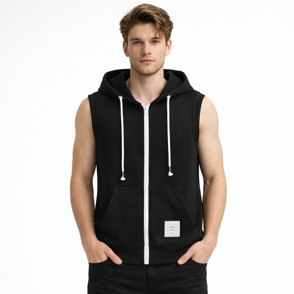 Ermeløs Hoodie til Herre med Glidelås – Oversized Streetwear Vest