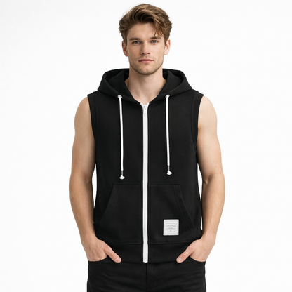 Ermeløs Hoodie til Herre med Glidelås – Oversized Streetwear Vest