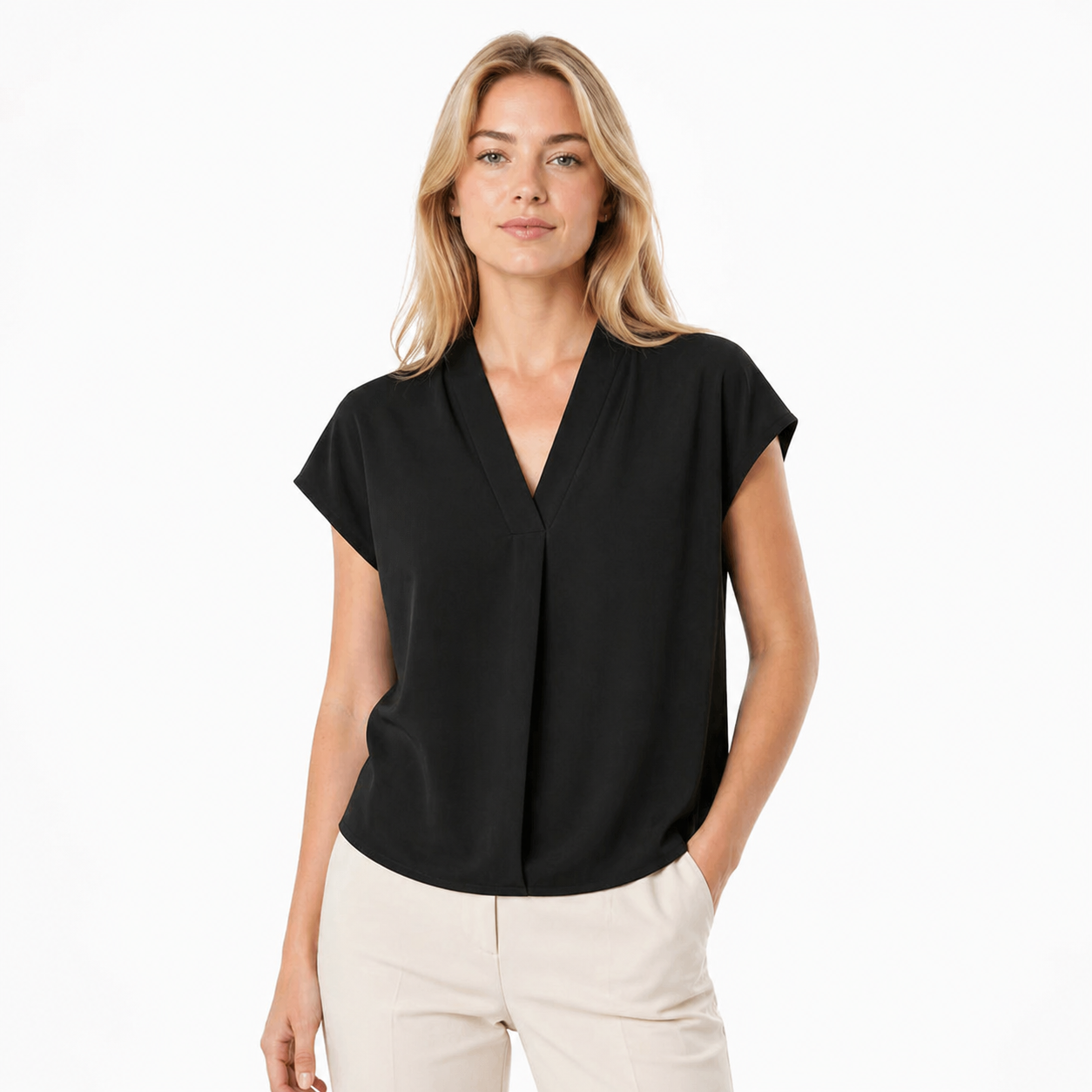 V-hals T-skjorte til Dame – Stretch &amp; Minimalistisk Design