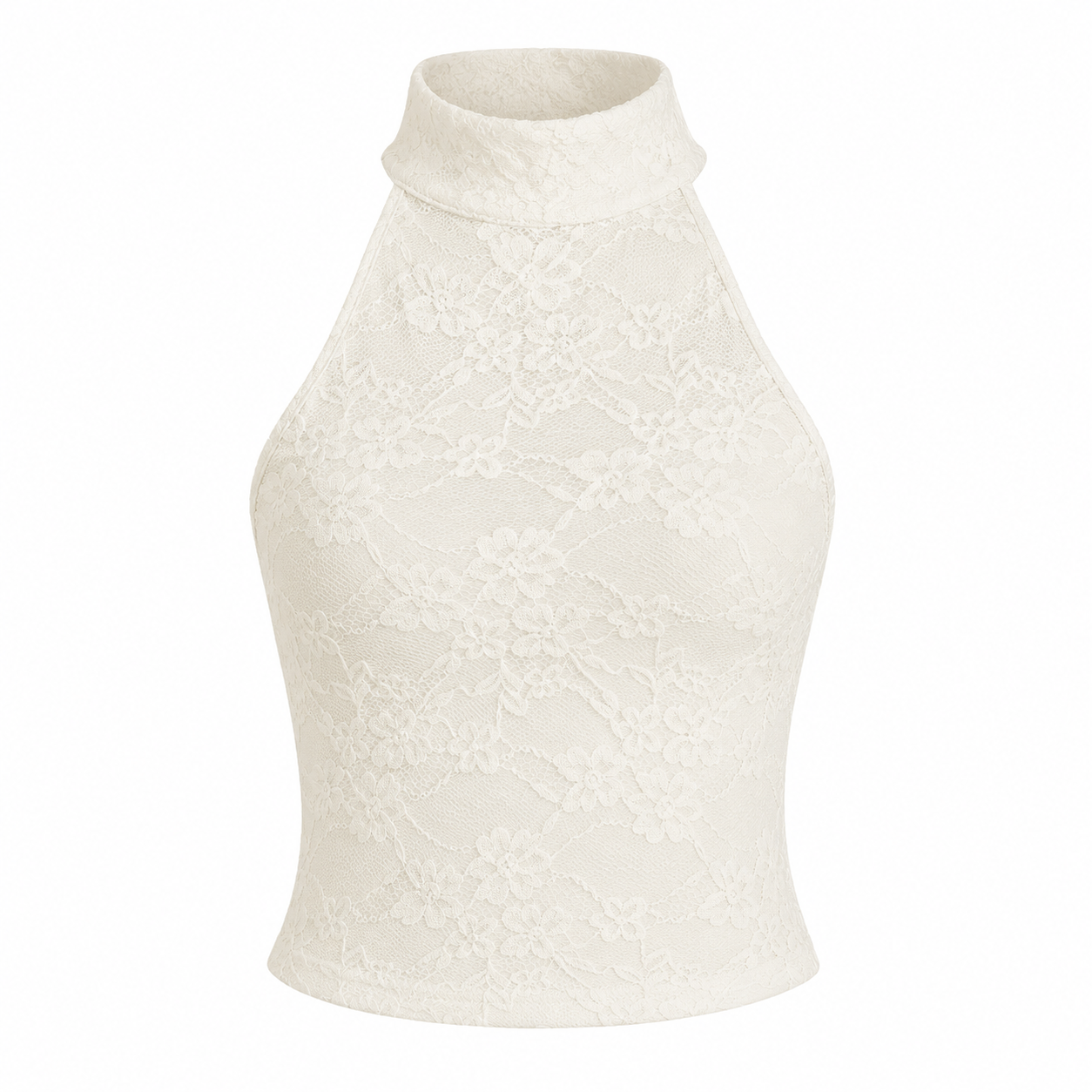 Hvit Blonde Halterneck Crop Topp til Dame | Ryggløs Slim Fit Topp med Høy Hals