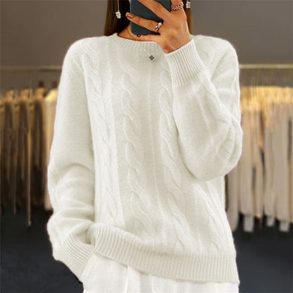 Strikkegenser dame kabelstrikk offwhite