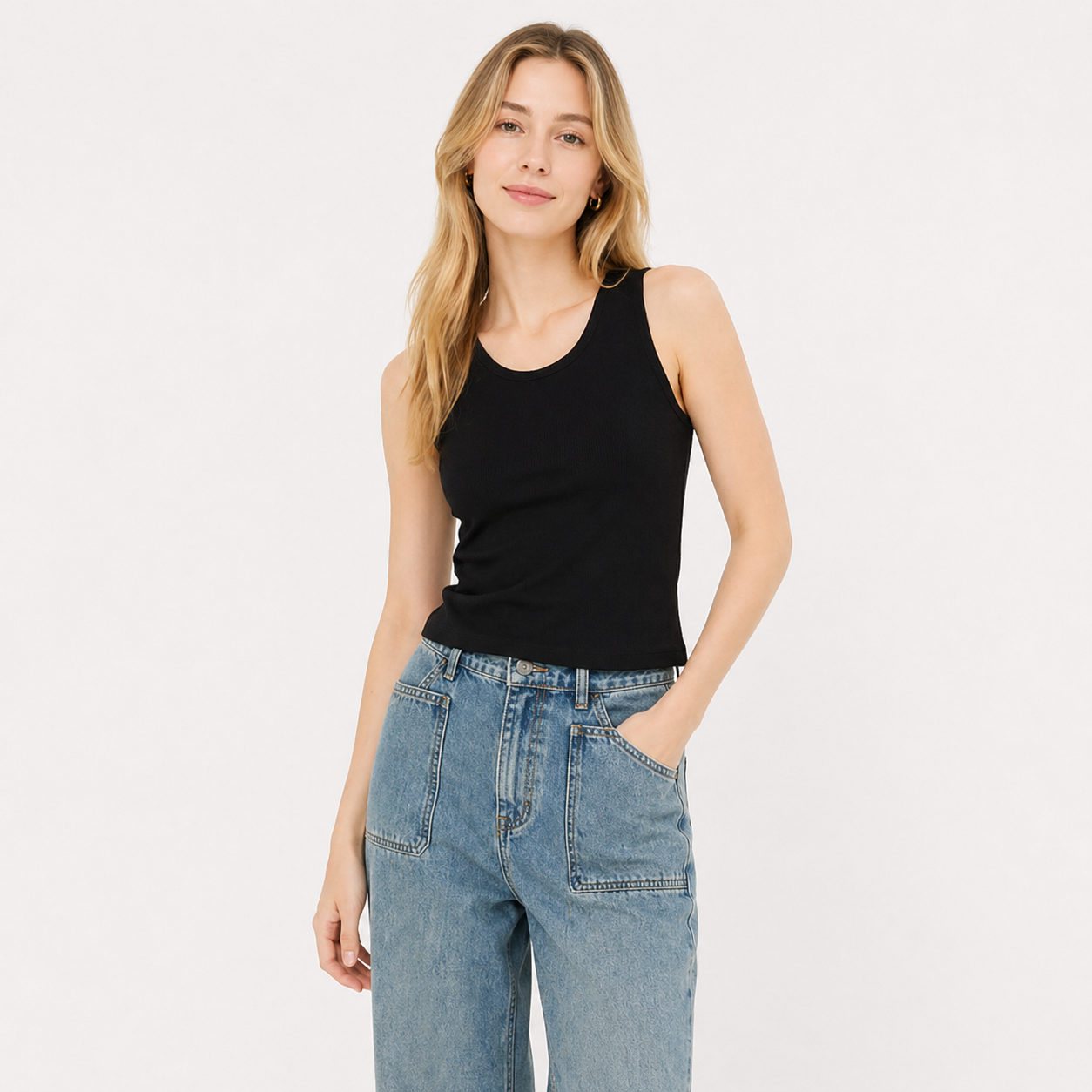 Hvit Strikket Singlet til Dame – Slim Fit &amp; Høy Stretch