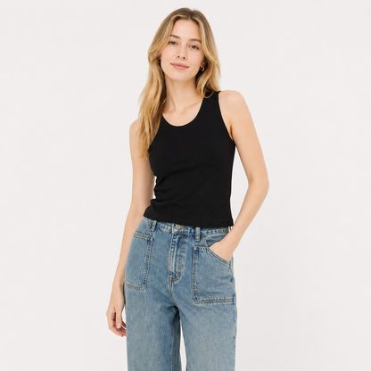 Hvit Strikket Singlet til Dame – Slim Fit &amp; Høy Stretch
