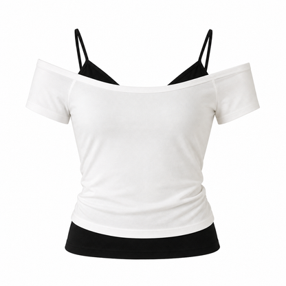 Fake Two-Piece T-skjorte til Dame – Slim Fit &amp; Trendy Sommerstil