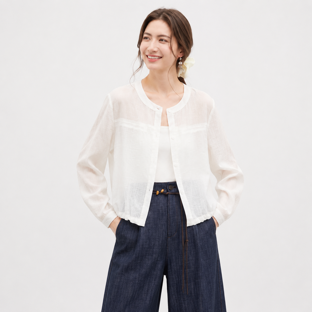 Oversized Lyocell Topp til Dame – Lett og Transparent Casual Sommerstil – Blå Skjorte