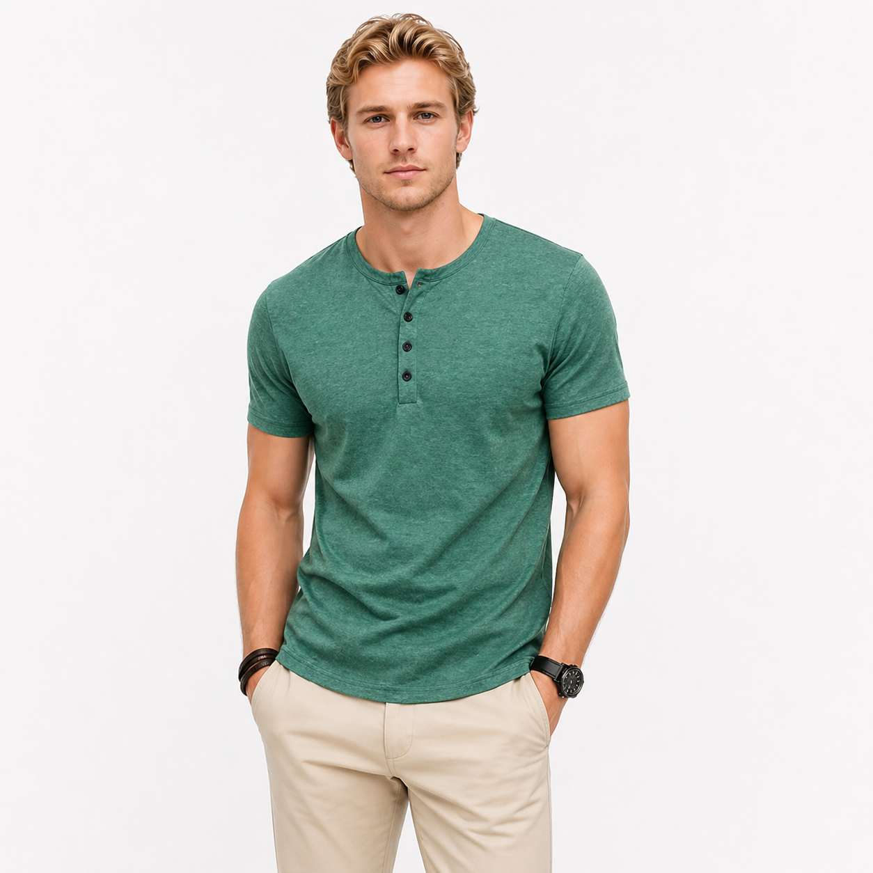 Henley T-skjorte til Herre – Slim Fit med Knappelukking