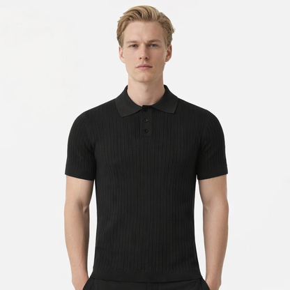 Strikket Polo T-skjorte til Herre – Lett, Pustende &amp; Trendy Sommerstil – Svart