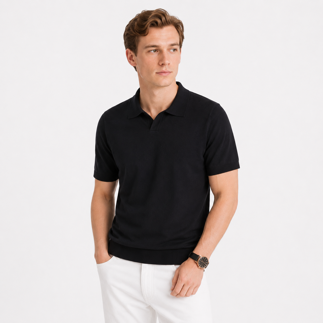 Strikket Poloskjorte til Herre – Slim Fit med Elegant Italiensk-Inspirert Stil
