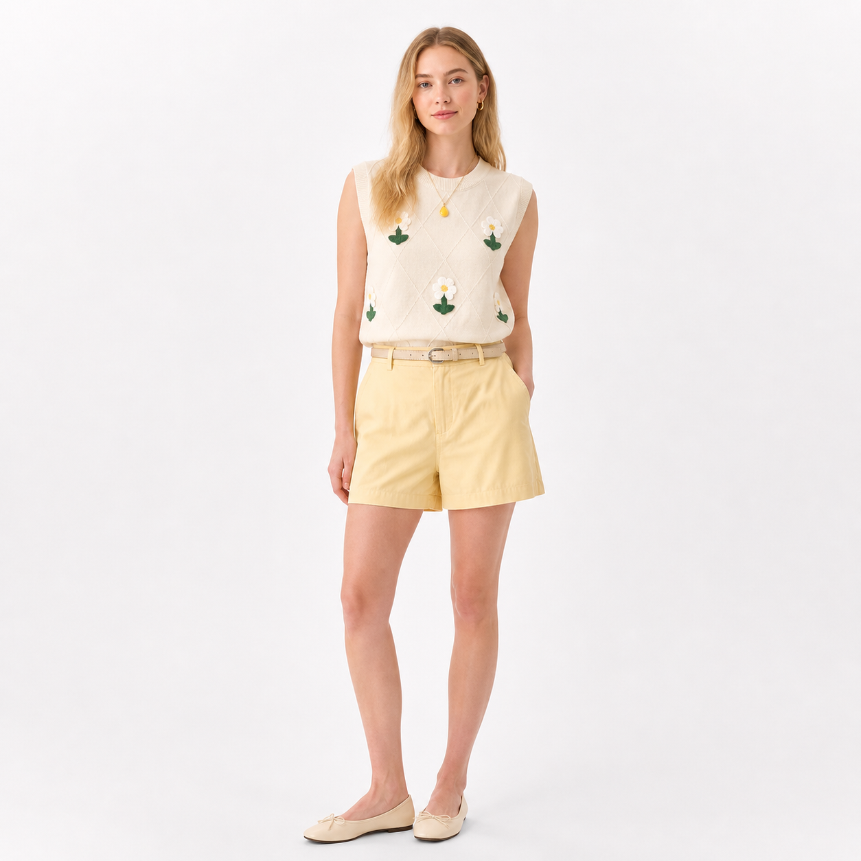 Ermeløs Topp til Dame – 3D Blomsterbroderi &amp; Retro Stil – Aprikos