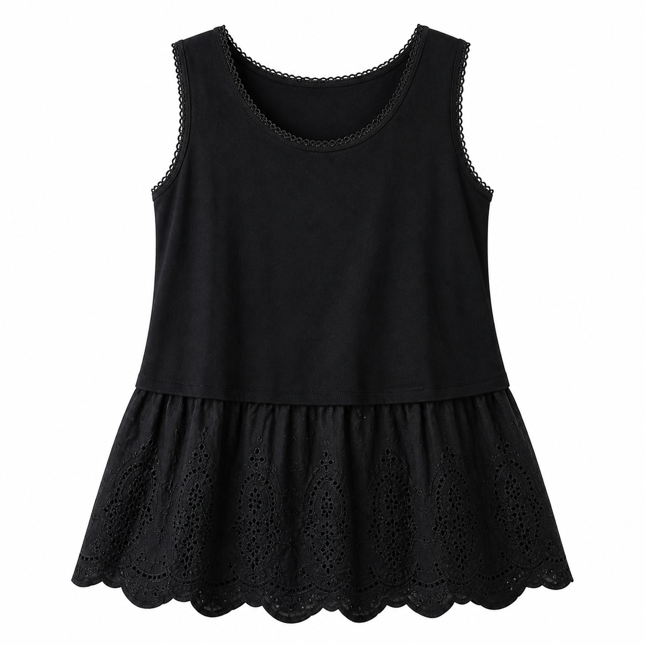 Bomullssinglet til Dame – Mori Girl Stil &amp; Blondedetaljer