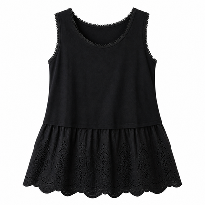 Bomullssinglet til Dame – Mori Girl Stil &amp; Blondedetaljer