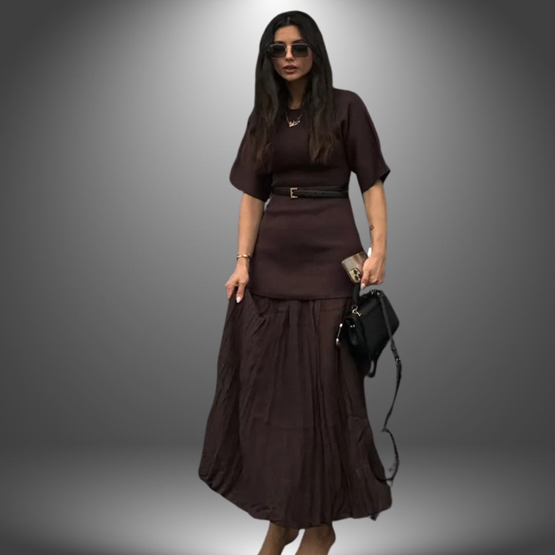 Arielle | Elegant lang strikkekjole i flere felt