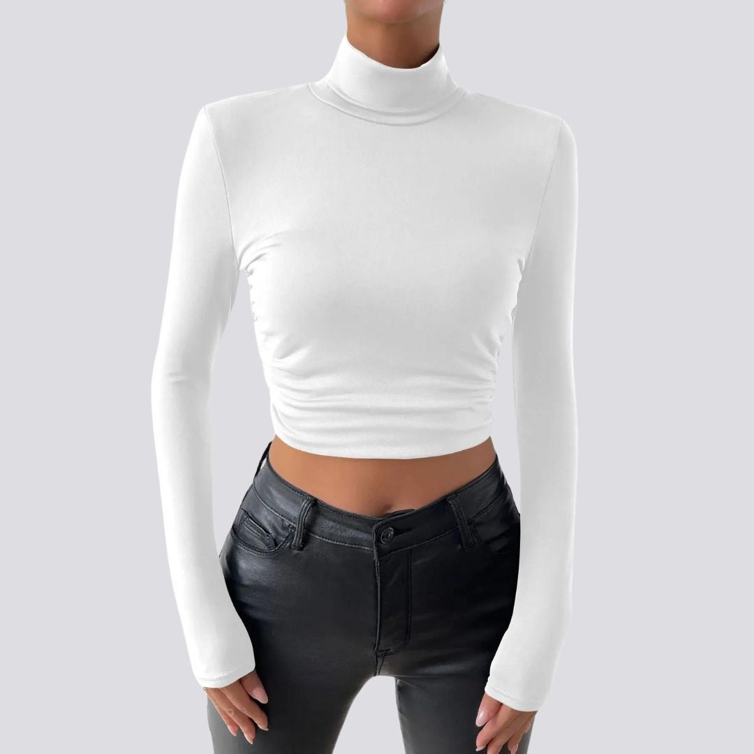 Elegant langermet crop top med rullekrage