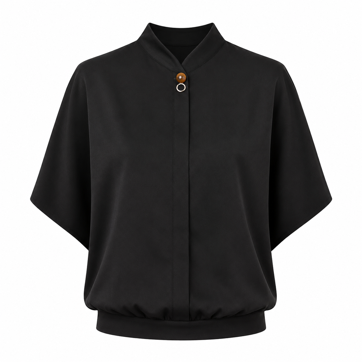 Elegant Chiffonbluse til Dame – Løs Sommertopp med Ståkrage