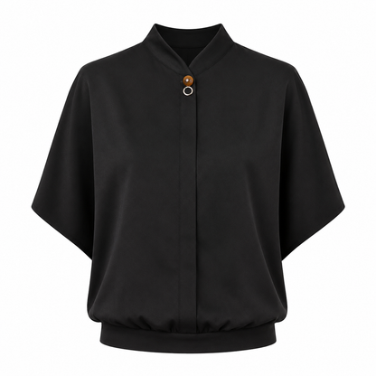 Elegant Chiffonbluse til Dame – Løs Sommertopp med Ståkrage