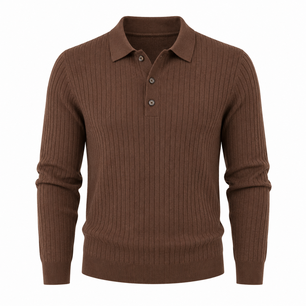 Stripet Polo Genser til Herre – Strikket Langermet Pullover med Slim Fit