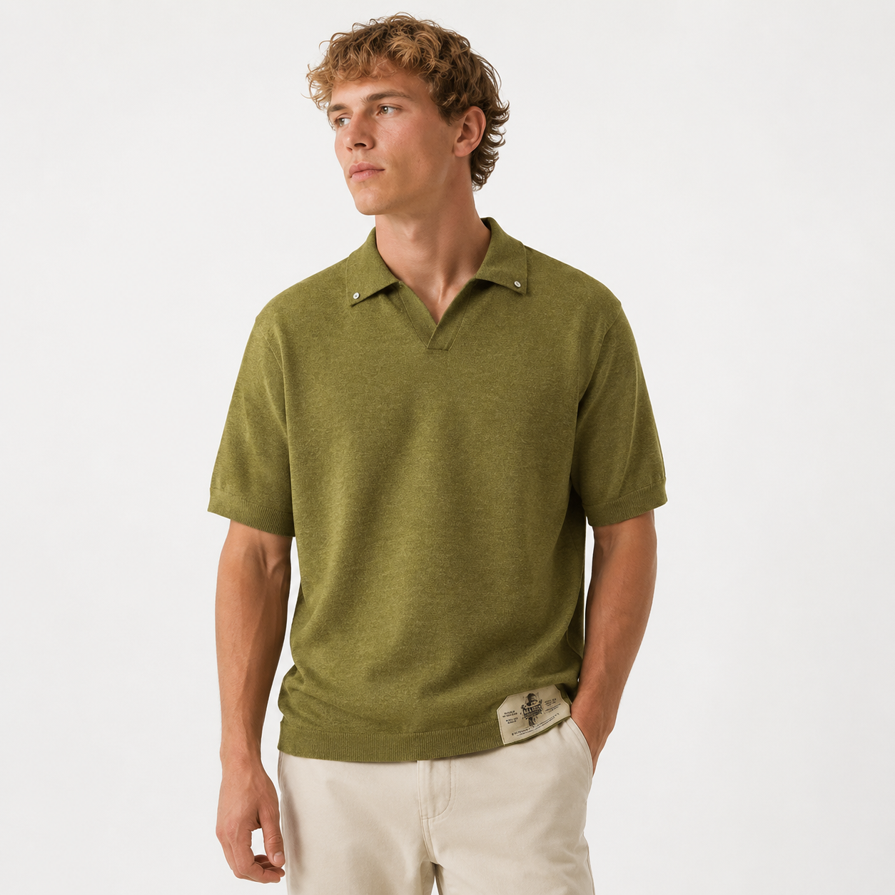 Vintage Polo til Herre – Løs Kortermet Sommertopp med Seagull Collar