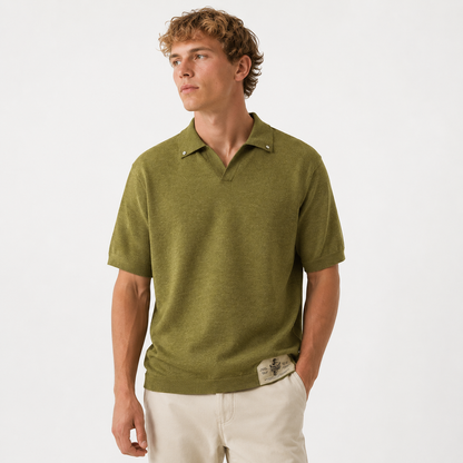 Vintage Polo til Herre – Løs Kortermet Sommertopp med Seagull Collar