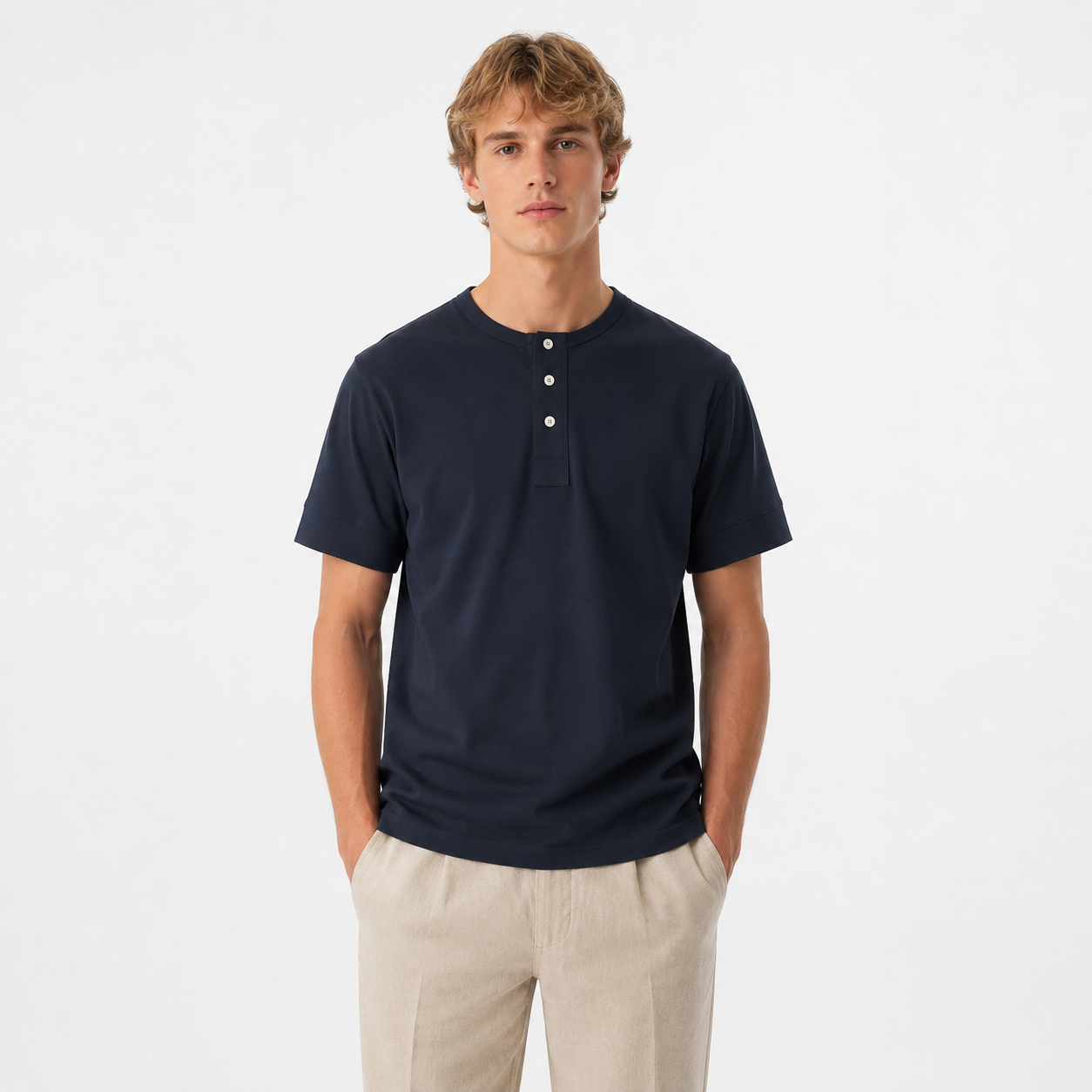 Retro Henley T-skjorte til Herre – Vasket Bomull med Amerikansk Vintage Stil
