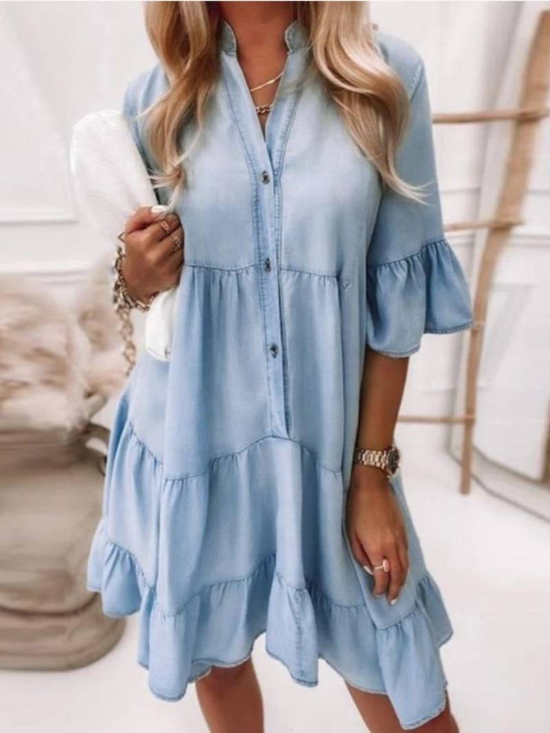 Fargevasket denimkjole