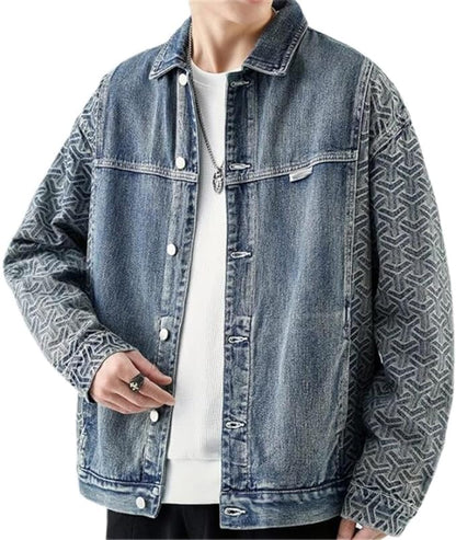 Denimjakke med mønstrede ermer