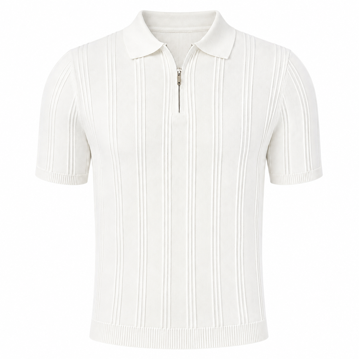 Strikket Polo med Glidelås til Herre – Vintage Jacquard Sommertopp