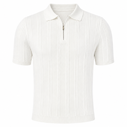 Strikket Polo med Glidelås til Herre – Vintage Jacquard Sommertopp