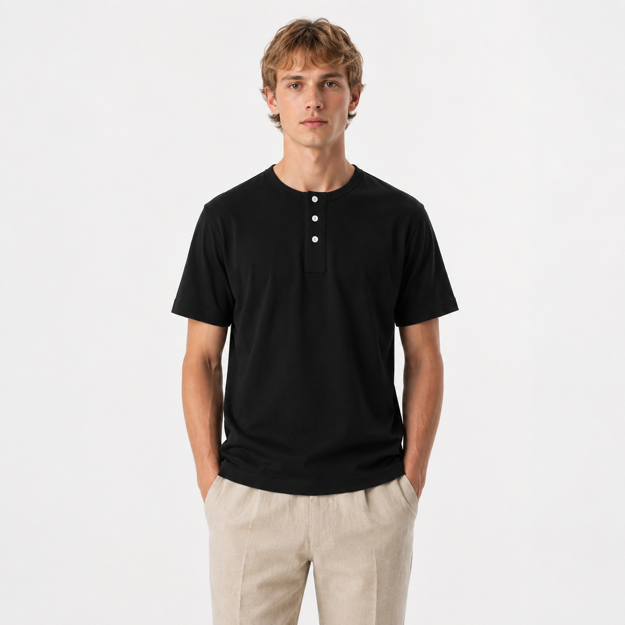 Retro Henley T-skjorte til Herre – Vasket Bomull med Amerikansk Vintage Stil