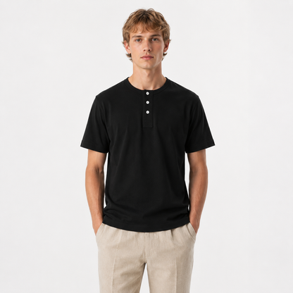 Retro Henley T-skjorte til Herre – Vasket Bomull med Amerikansk Vintage Stil