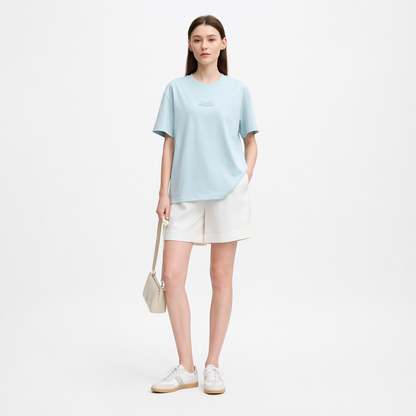 Bomulls T-skjorte til Dame – Løs Passform med Drop Shoulder &amp; Diskré Print