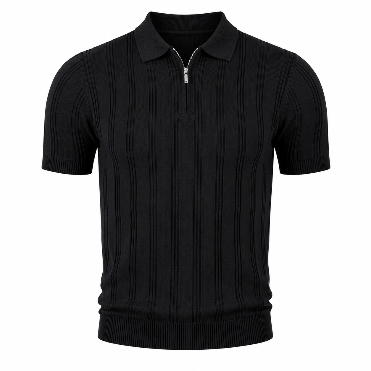 Strikket Polo med Glidelås til Herre – Vintage Jacquard Sommertopp