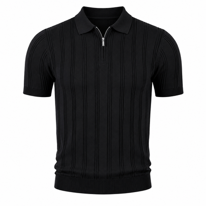 Strikket Polo med Glidelås til Herre – Vintage Jacquard Sommertopp