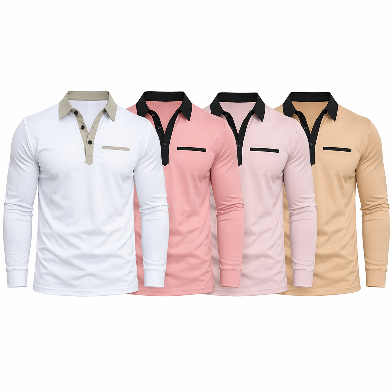 Langermet Polo for Menn – Klassisk Business-Casual Skjorte med Krage (Vår &amp; Høst) Pakke