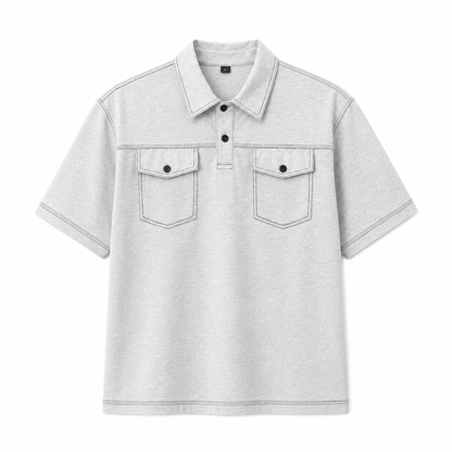 Denim Polo til Herre – Kortermet Polo med Doble Brystlommer