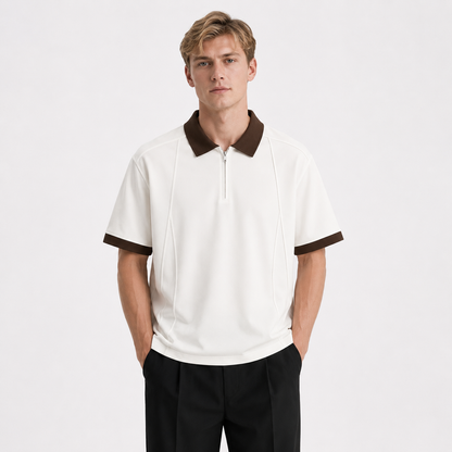 Half-Zip Polo til Herre – Kortermet Pikéskjorte med Kontrastkrage