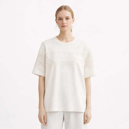 Strikket T-skjorte til Dame – Elegant Blonde Detalj &amp; Premium Sommerstil