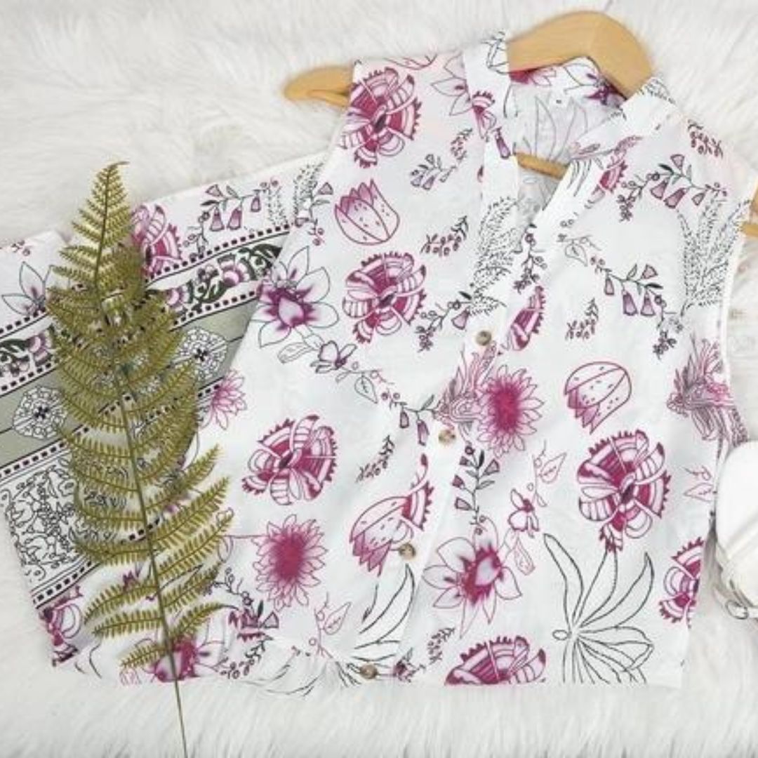 Ermeløs kjole med blomstermønster