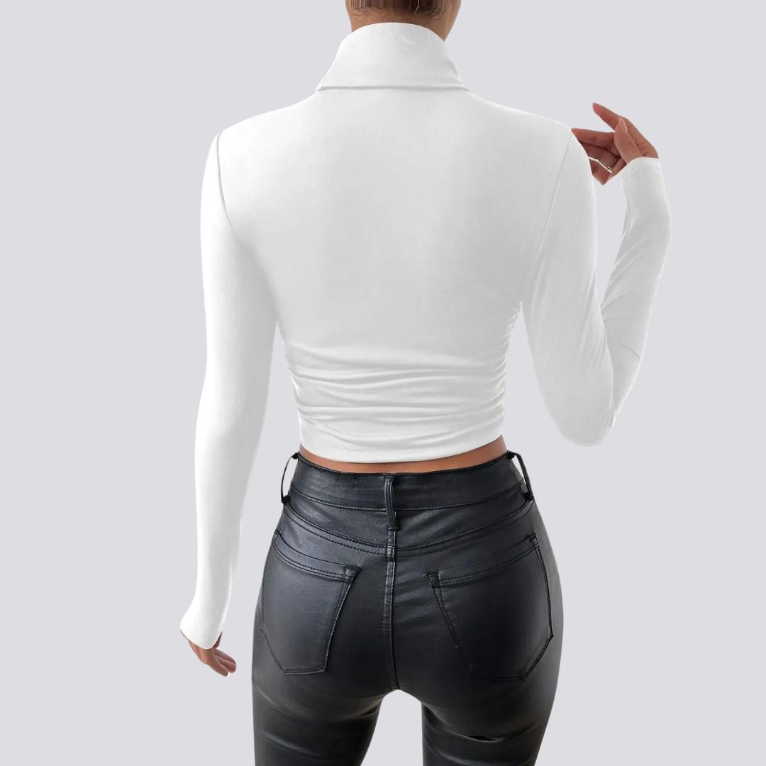 Elegant langermet crop top med rullekrage