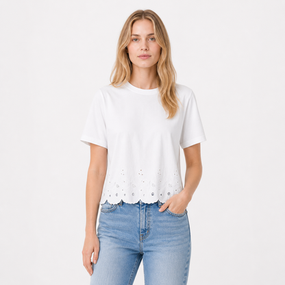Basic T-skjorte til Dame – Med Brodert Hem &amp; Elegant Hverdagsstil