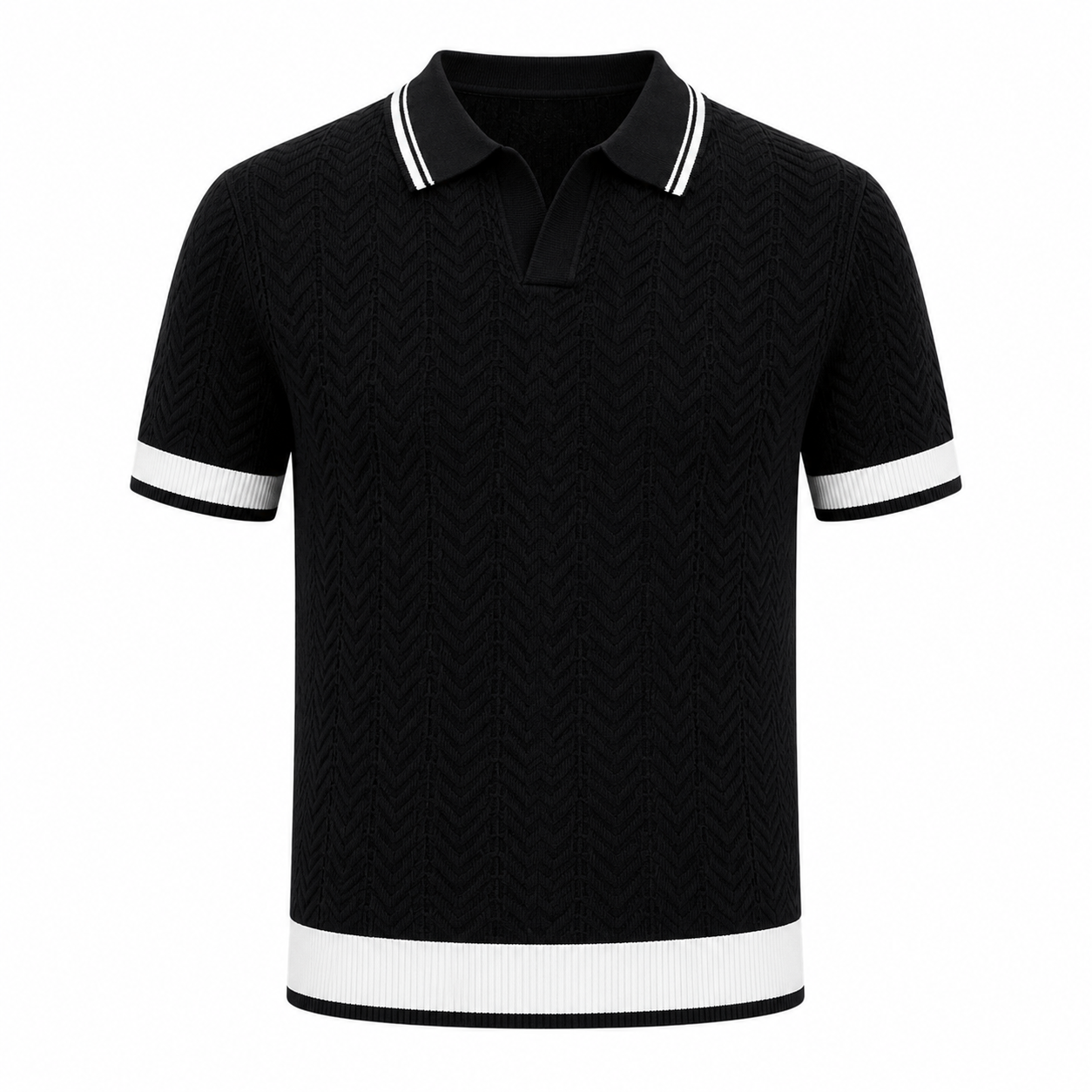Strikket Polo for Herre med Struktur – Kortermet Business Casual i Color Block