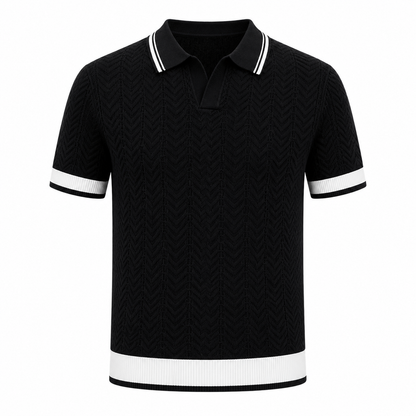 Strikket Polo for Herre med Struktur – Kortermet Business Casual i Color Block
