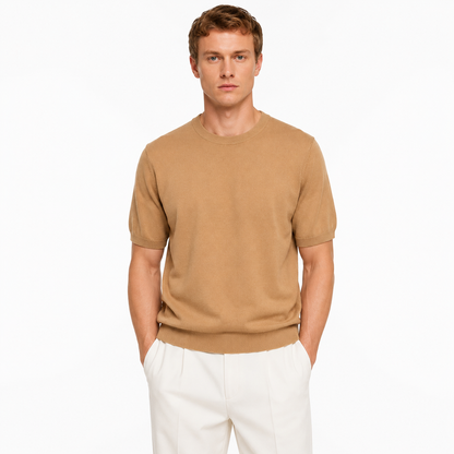 Strikket T-skjorte til Herre – Rund Hals i Ullblanding for Business Casual Stil