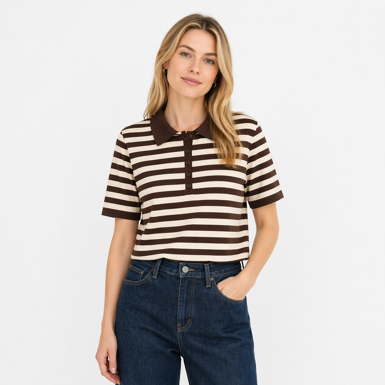 Stripet Polo T-skjorte til Dame – 100% Bomull &amp; Klassisk Sommerstil