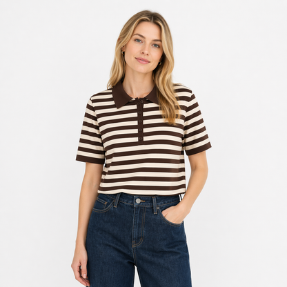 Stripet Polo T-skjorte til Dame – 100% Bomull &amp; Klassisk Sommerstil