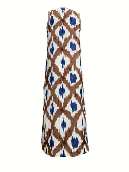 Ermeløs kjole med ikat-trykk