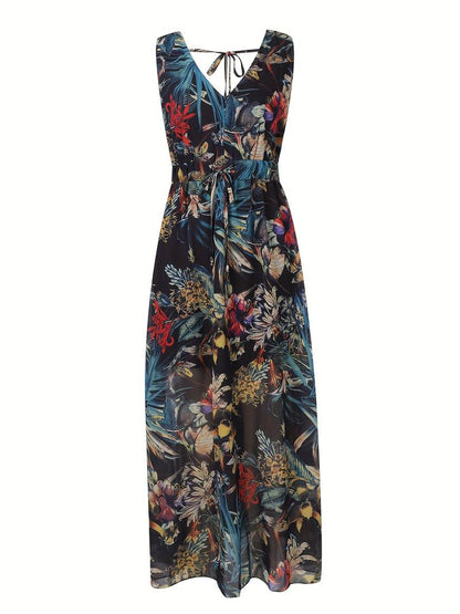 Boho-kjole med tropisk trykk
