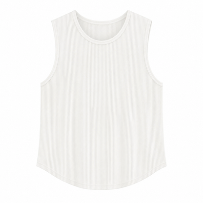 Hvit Ribbestrikket Tanktop for Herre – Løs Ermeløs Sommertopp