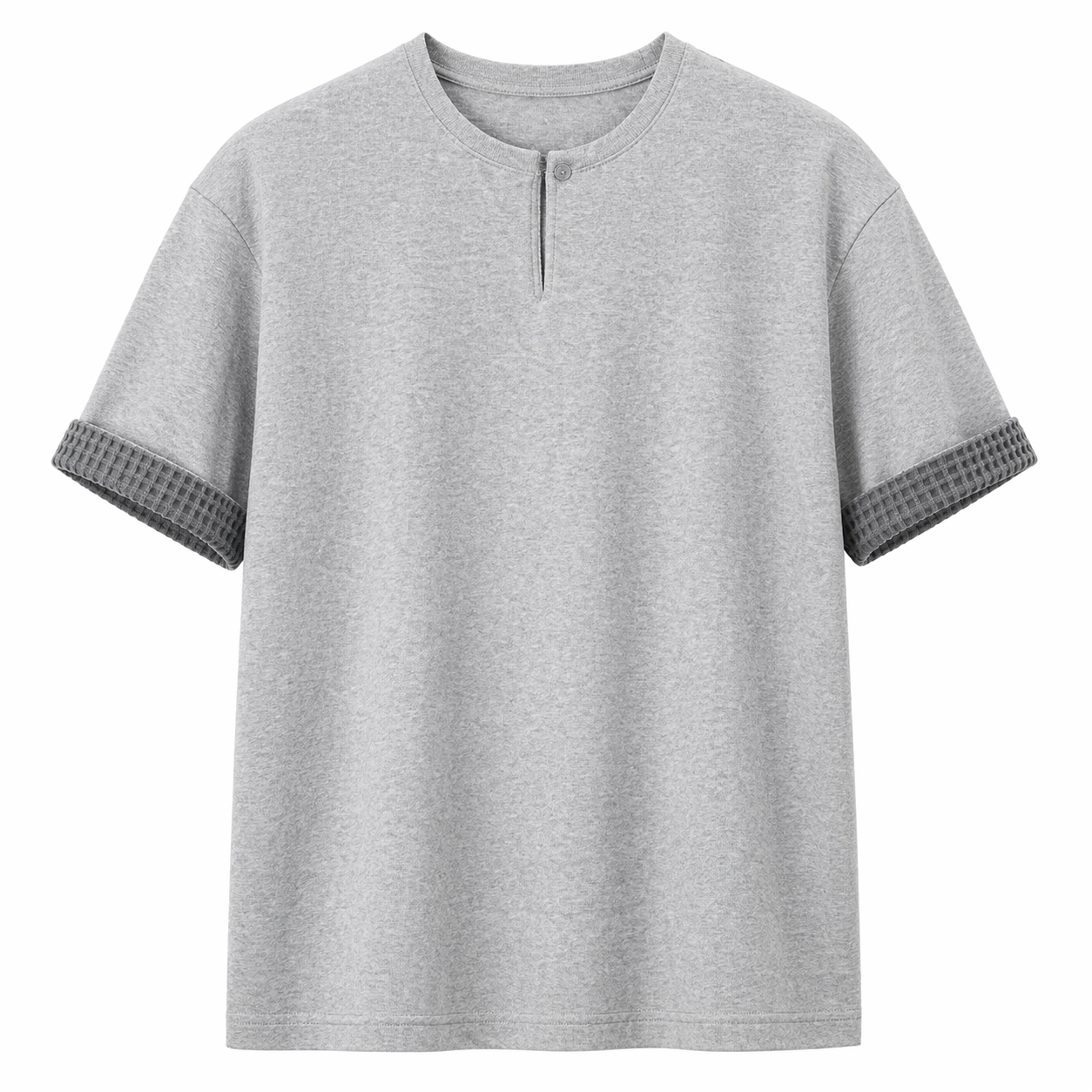 Kraftig Henley T-skjorte til Herre – 260g med Rutete Detaljer &amp; Løs Passform