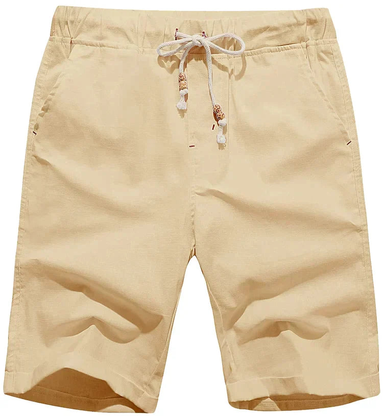 Strandshorts i lin med snøring for menn