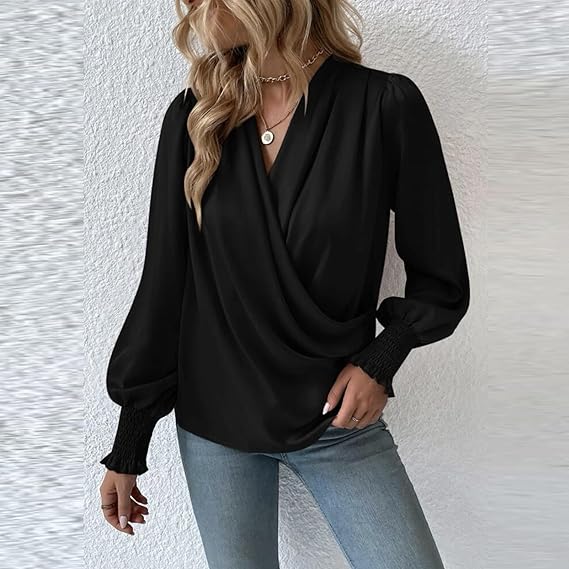 Elegant blusetopp med V-hals og ballongermer